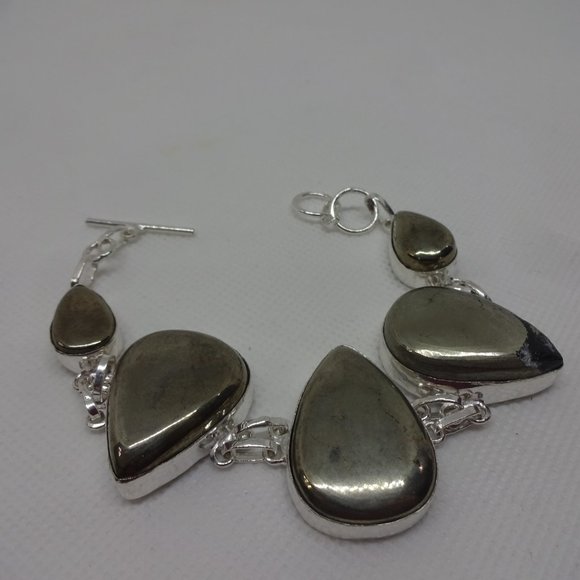 Vivid "APACHE PYRITE" Handmade Sterling Bracelet 7" #826 - Picture 3 of 3